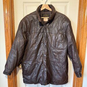 Vintage 90's Eddie Bauer - Goose-Down Filled Leather Jacket - Women's Large